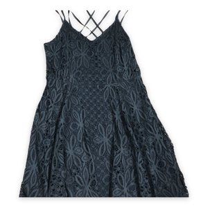 Free People Black Lace Mini Strapy Skater Pull On Dress